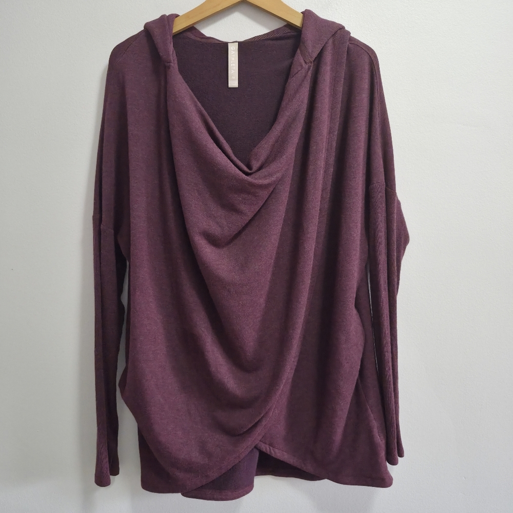 Athleta Purana Wrap Fitness Hooded Sweatshirt Burgundy Merlot Size Medium